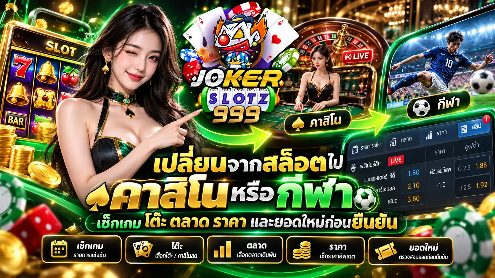 เปลี่ยนจากสล็อตไปคาสิโนหรือกีฬา ตรวจเกม โต๊ะ ตลาด ราคา และยอดใหม่